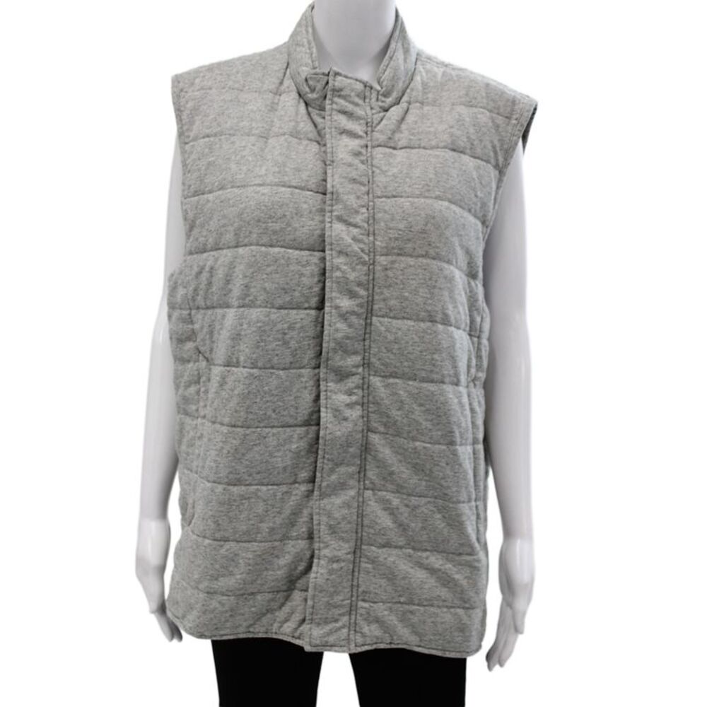 Vince Women Quilted Cotton Gray Sleeveless Zip Vest Size XL